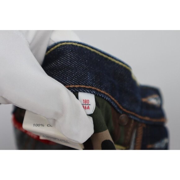 Aape by A Bathing Ape Loose 43X31 Men Indigo Garment Fly Button Camo Back Pocket - Picture 6 of 16